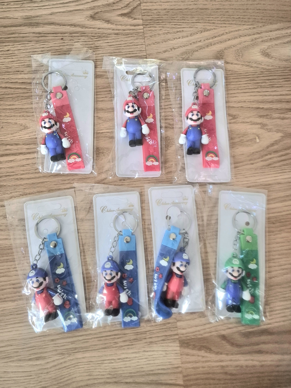 Super Mario Style Keychain Set - Red, Blue, Green